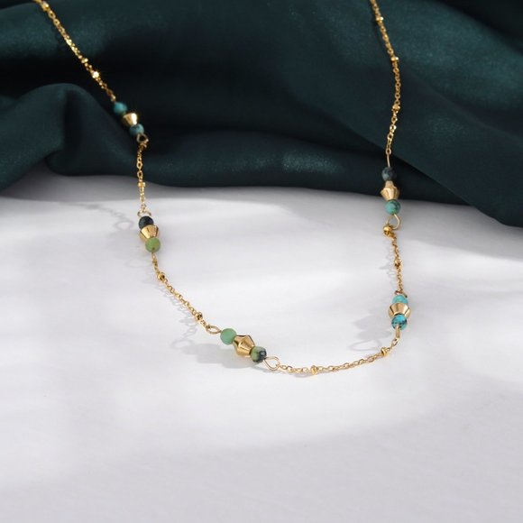 Mix Bead Dainty Gold Chain Necklace featuring Natural Stones - Picture 3 of 7